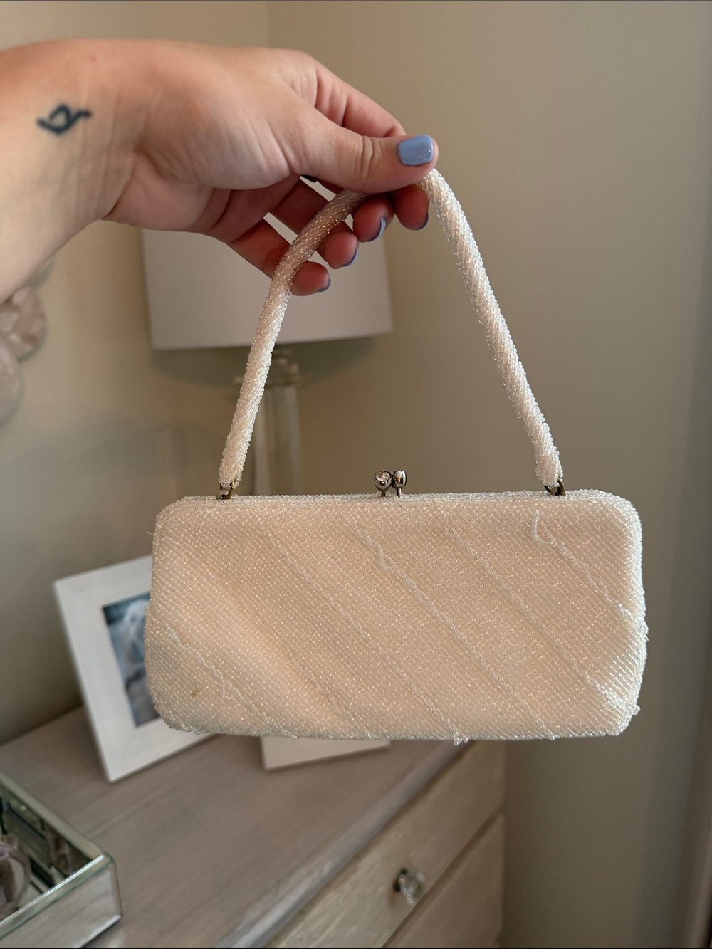 Beaded Ivory Evening Handbag - Elegant Womens Clutch